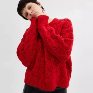 Cropped-Pullover mit Zopfstrickmuster und kursiver Signature*COACH New