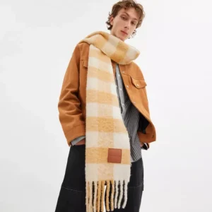 Karierter Oversize-Schal mit Lederaufnäher*COACH Sale